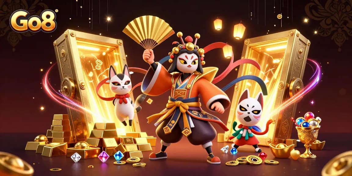 Engage in thrilling gameplay with Go8, featuring vibrant characters and rich casino elements.