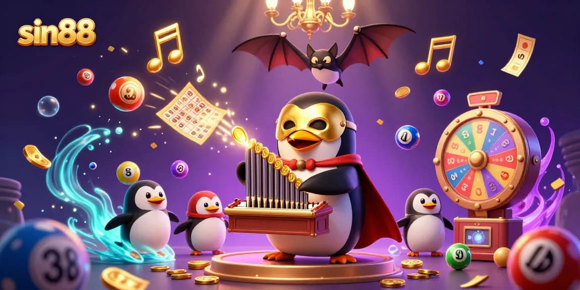 Experience thrilling games at sin88 with exciting lottery and casino action illustrated in vibrant detail.