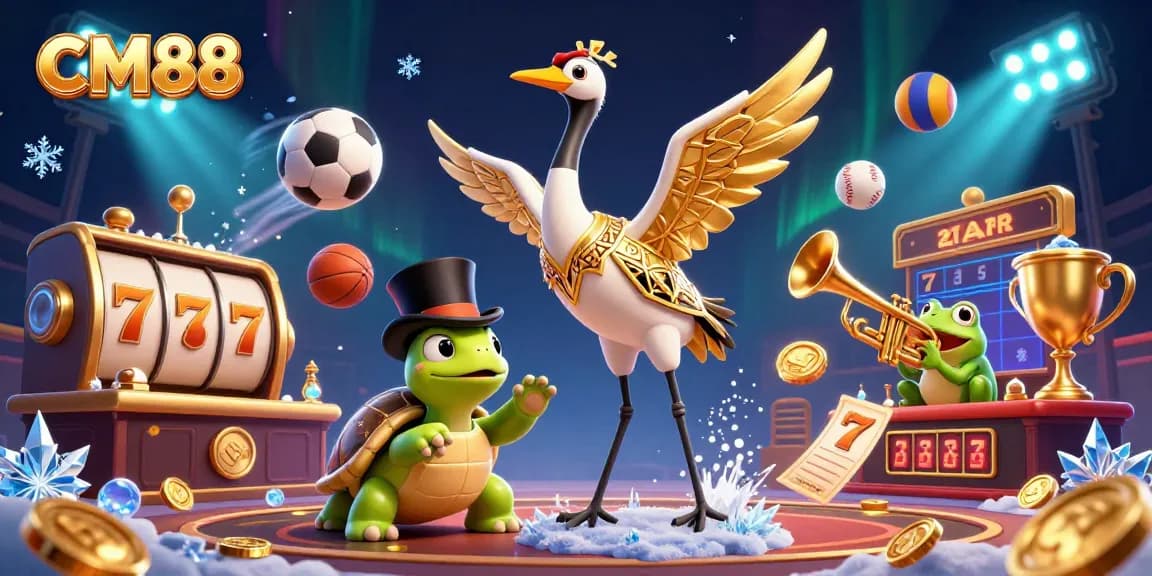 Celebrate your wins with CM88 in a vibrant 3D casino scene, featuring iconic characters and gaming elements.