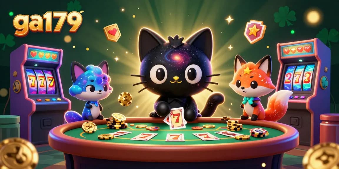 Play exciting casino games with ga179, showcasing vibrant characters at a cosmic casino table.