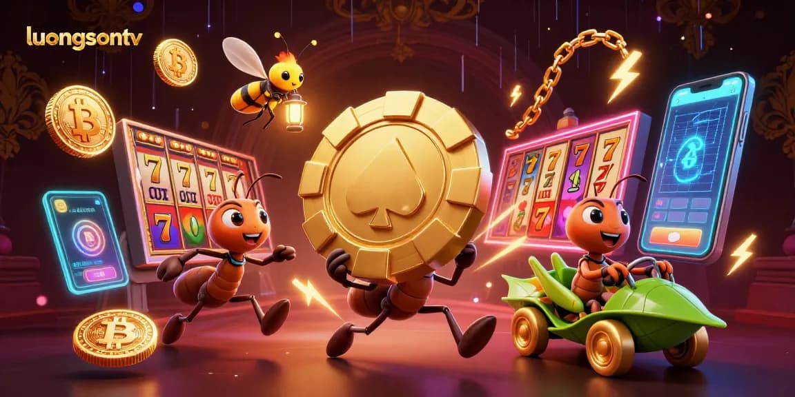 Experience thrilling betting with luongsontv as animated ants perform an epic heist in a vibrant casino environment.