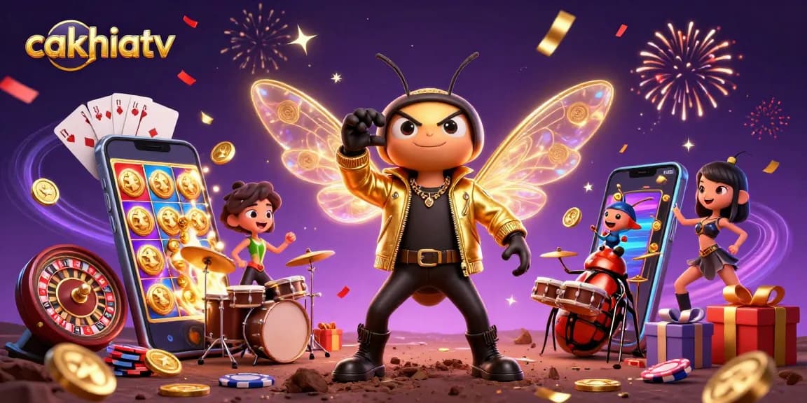 Engage with cakhiatv's thrilling slot games in a dynamic 3D rockstar scene filled with excitement.