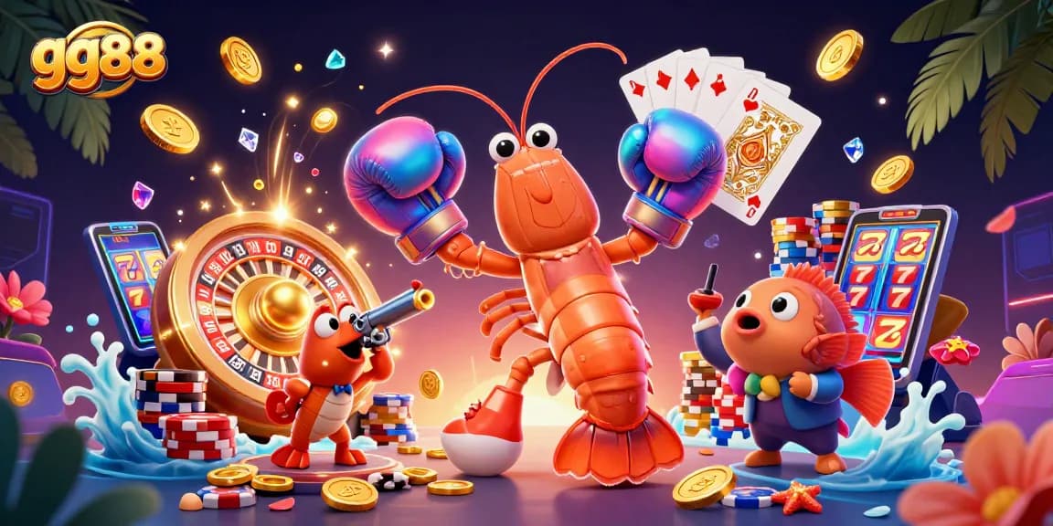 Engage with gg88's exciting slots as vibrant shrimp characters announce thrilling gameplay.