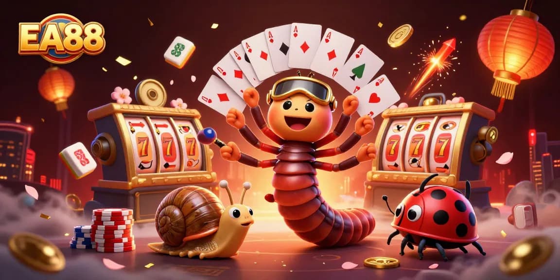 Join the excitement at EA88 with cartoon characters in a vibrant casino scene.