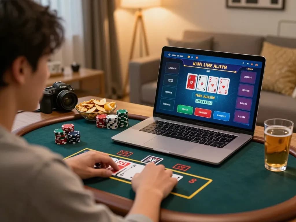 Người chơi LUCK8 tận hưởng một trò chơi nhà cái trực tiếp trên laptop trong một không gian ấm cúng tại nhà, nâng cao trải nghiệm chơi game trực tuyến.