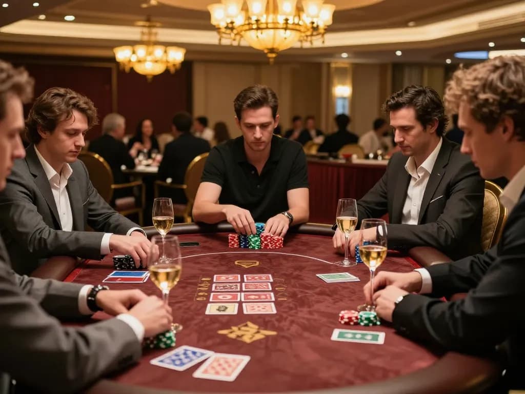 Players engaged in high-stakes poker at LC88 casino with chips and cards in action.