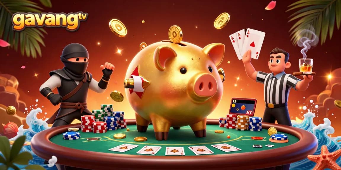 Experience the thrill of gambling with gavangtv's vibrant casino illustration featuring action-packed characters!