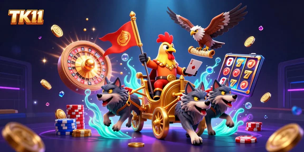 Experience thrilling wins at TK11 Casino with a vibrant 3D gambling scene showcasing exciting games.