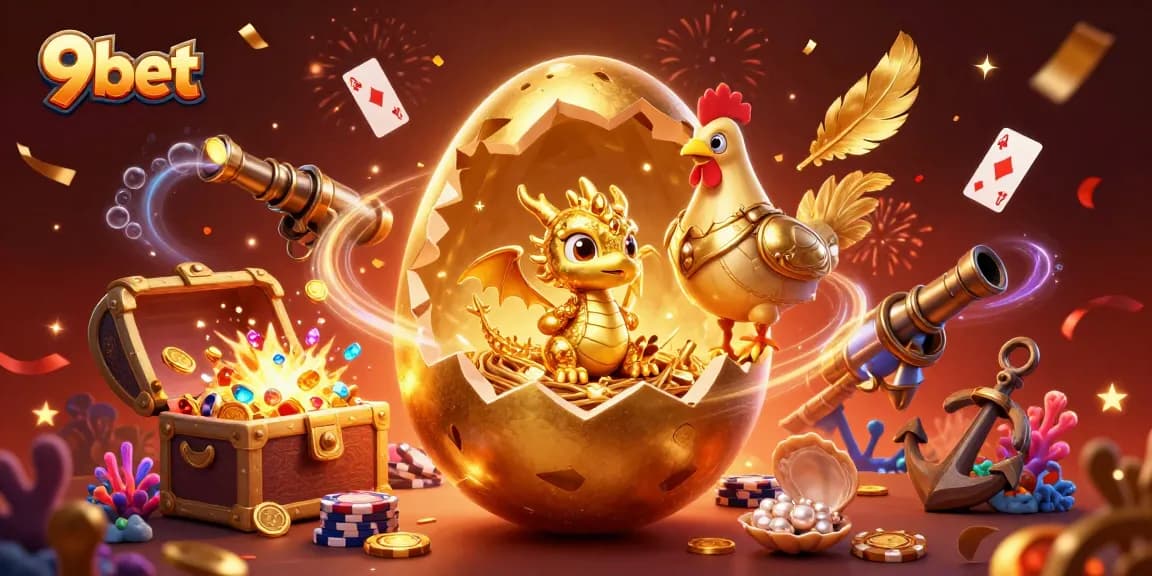 Experience thrilling excitement with 9bet's dynamic online casino, showcasing a golden dragon and vibrant gaming elements.