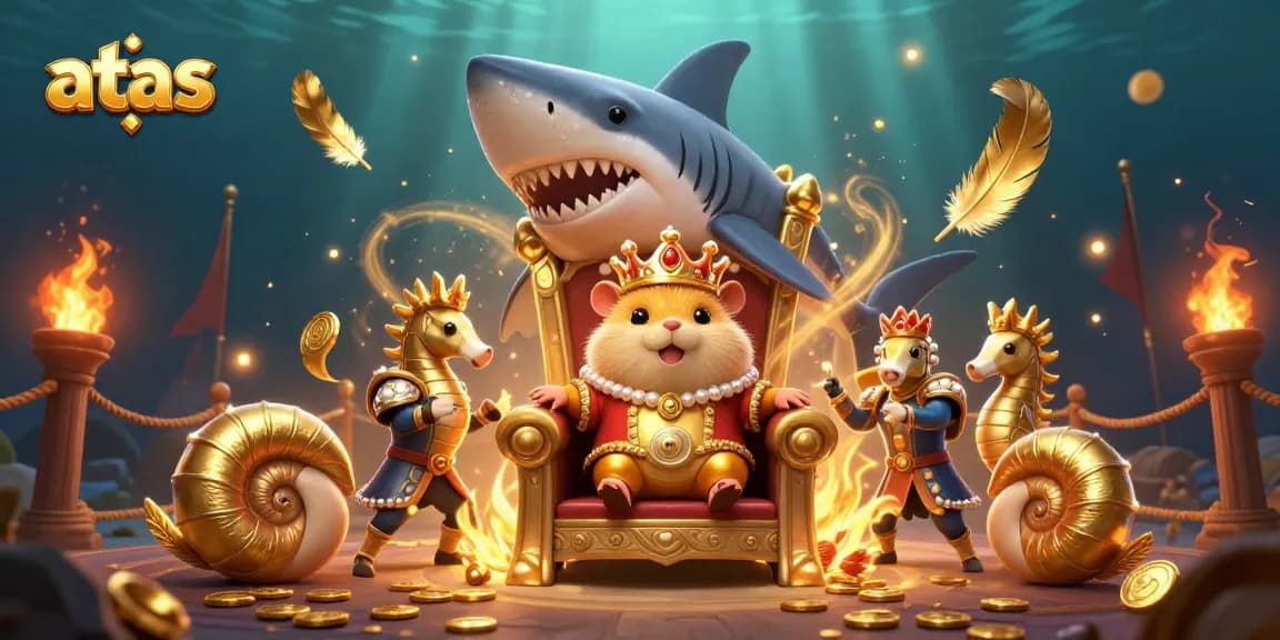 Engage with the atas casino experience through a fierce golden hamster king and seahorse guards amid dynamic gaming elements.