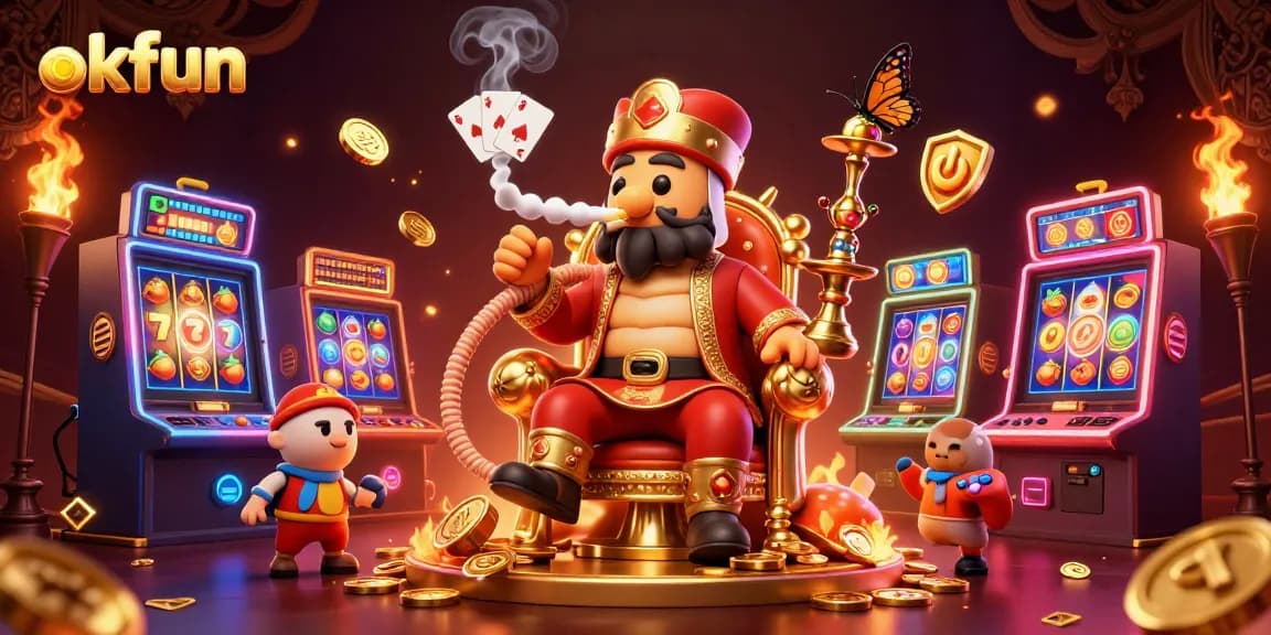 Engage in the exhilarating world of okfun with vibrant slot machines, poker symbols, and enchanting casino elements.