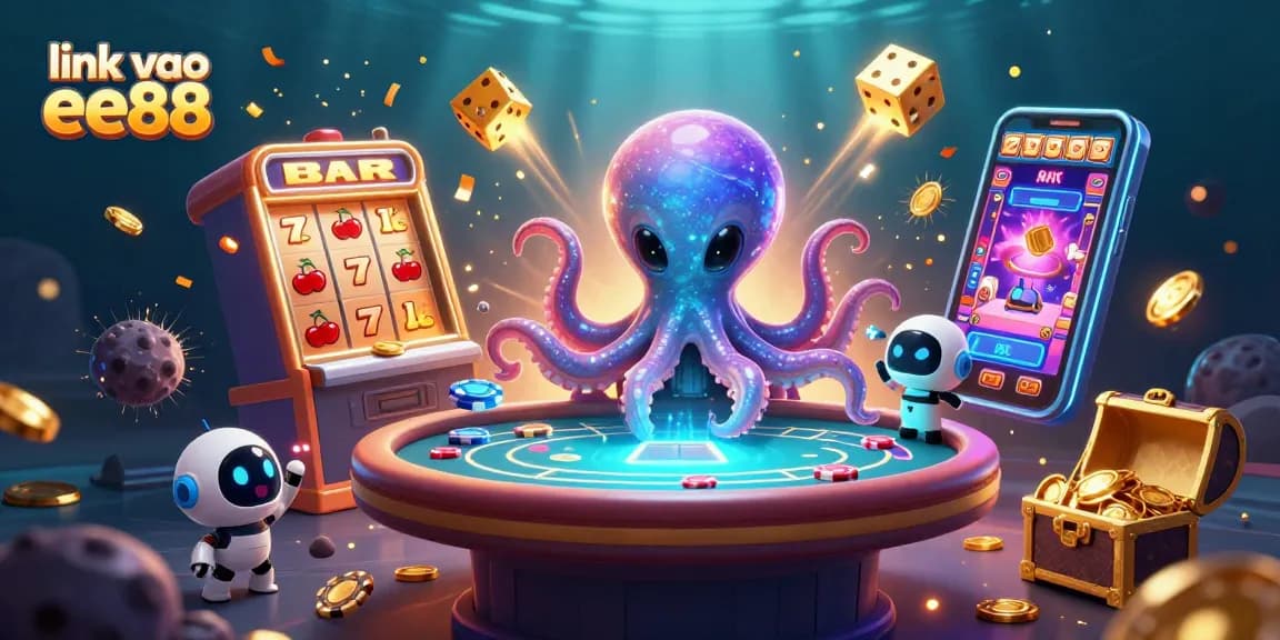 Experience the thrill of link vao ee88 with a vibrant 3D casino scene featuring friendly characters and exciting gaming elements.