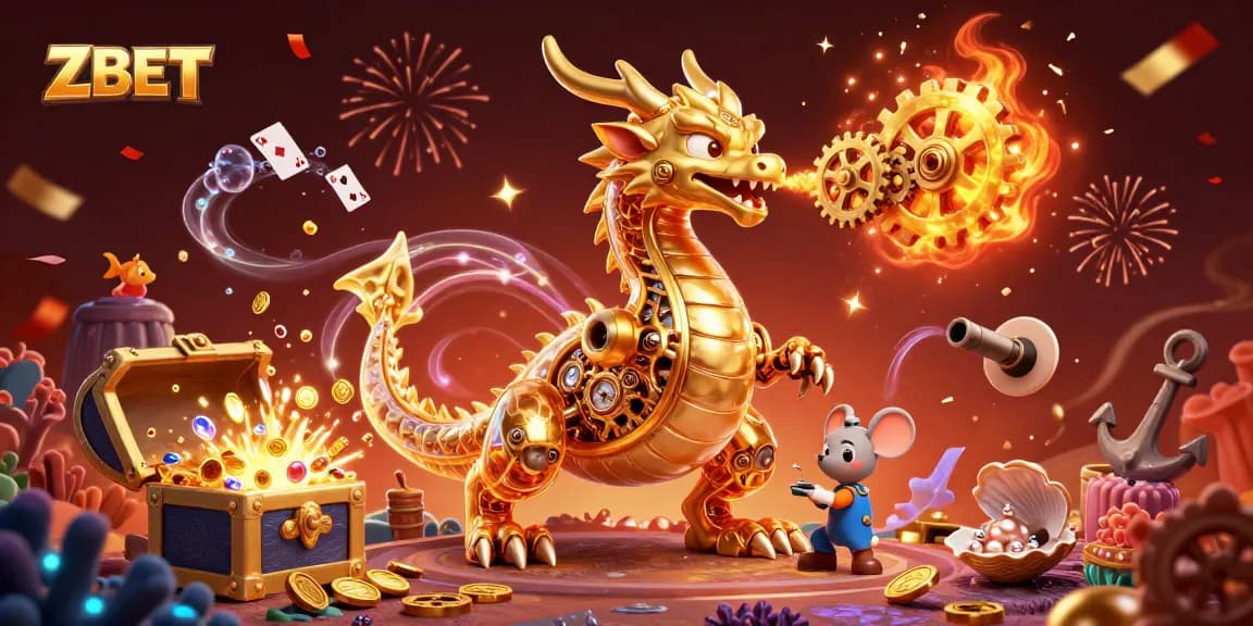 Experience thrilling gaming at ZBET with a golden dragon and underwater treasures in an exciting casino scene.