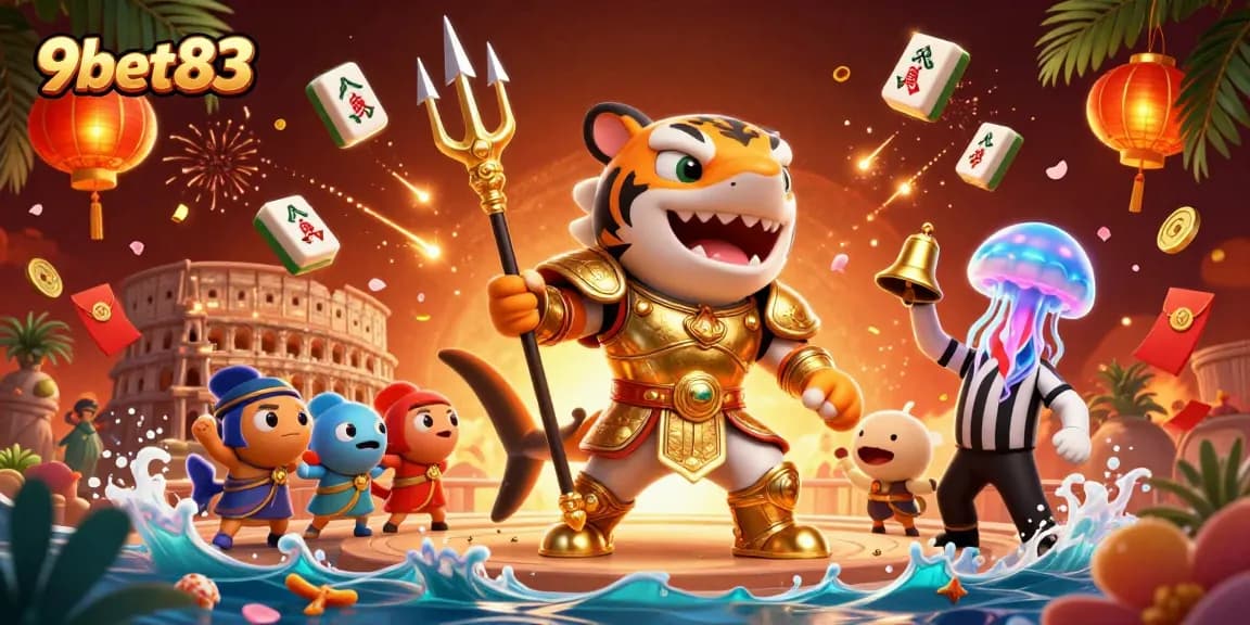 Engage with thrilling gameplay at 9bet83, where a tiger shark in gladiator armor captivates in an exciting casino adventure.