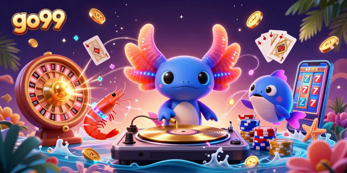Engage with go99's vibrant casino scene featuring colorful characters and dynamic game elements.