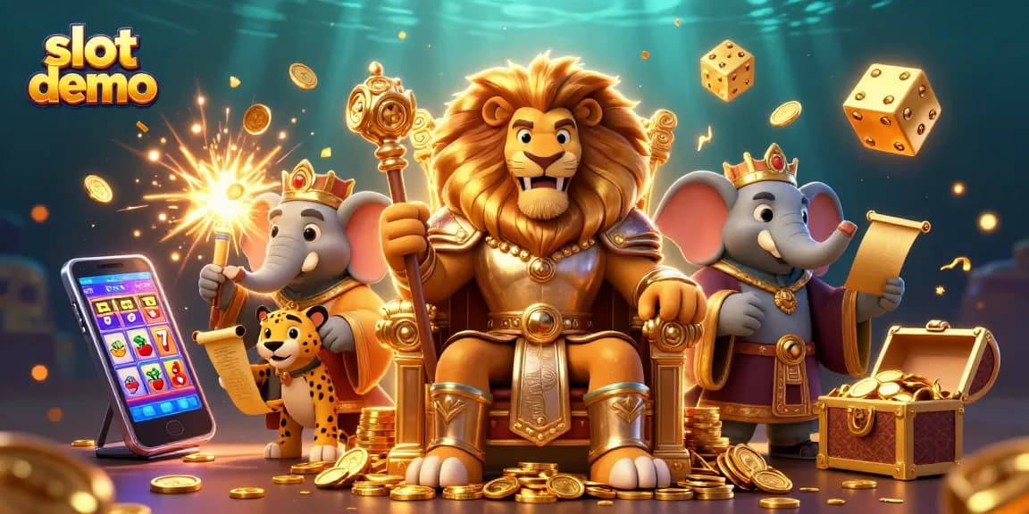 Permainan slot demo yang menarik dengan jackpot dan simbol keberuntungan di latar belakang.