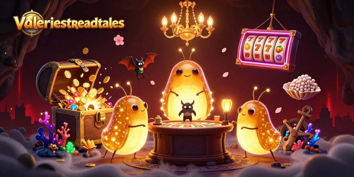 Experience thrilling gameplay at valeriesthreadtales' lively casino scene with colorful slots and illuminating characters.