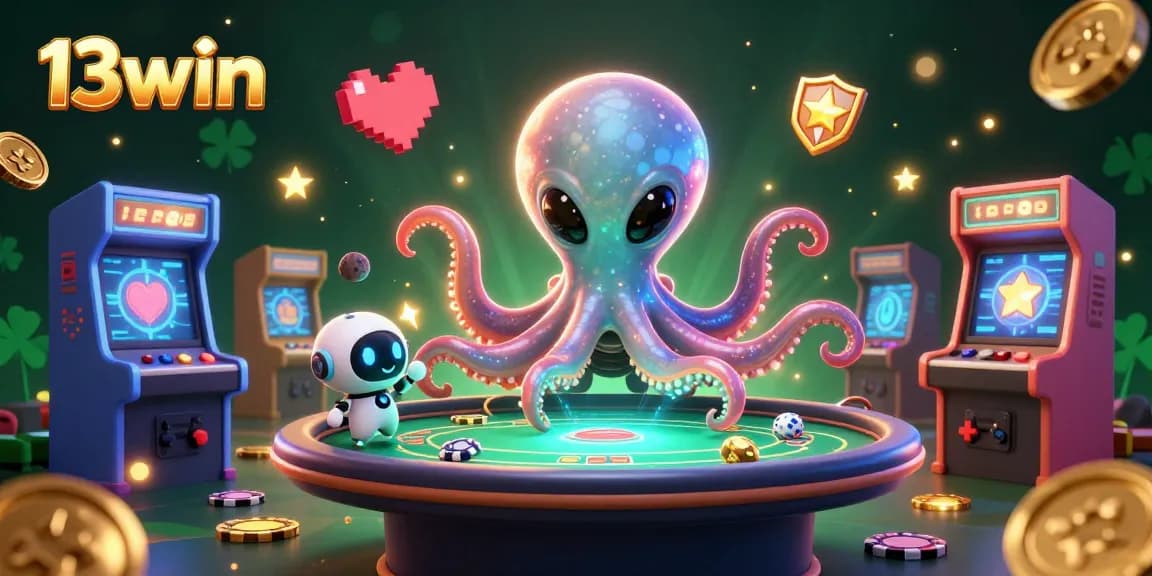 Engage with 13win at the exciting holographic poker table operated by an alien octopus and its robot friend.