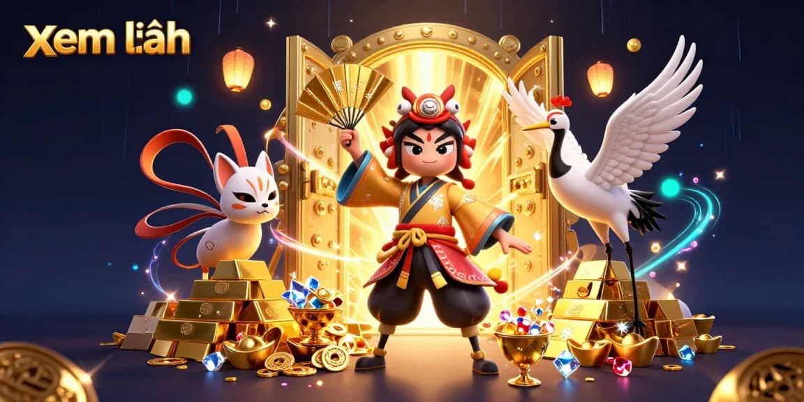 Experience top-tier gambling action with xem thêm in a vibrant 3D casino scene filled with gold and treasures.