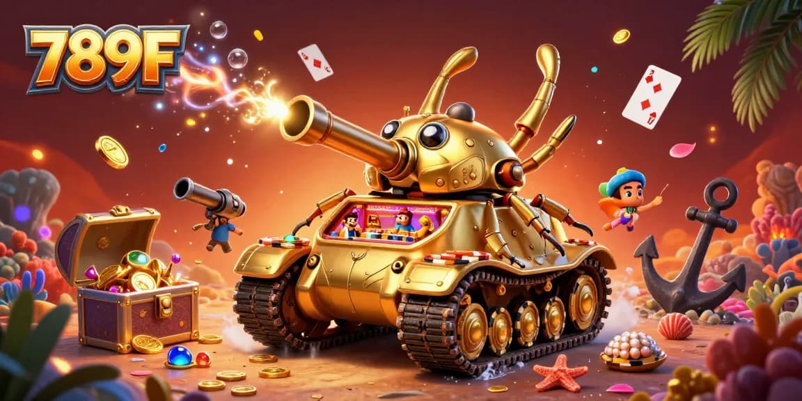 Experience the colorful world of 789F with a vibrant 3D casino illustration showcasing unique gaming elements.