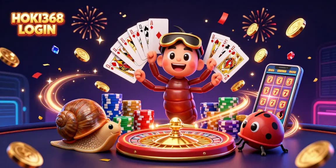 Engage with HOKI368 LOGIN, featuring exciting casino characters in a dynamic 3D gambling scene.