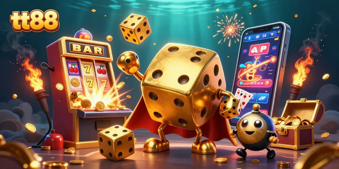 Experience thrilling gaming adventures at tt88 with a vibrant 3D casino scene bursting with excitement.