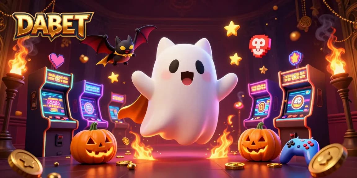 DABET offers dynamic online gaming experiences, featuring a ghost cat and vampire bat in a haunted casino.