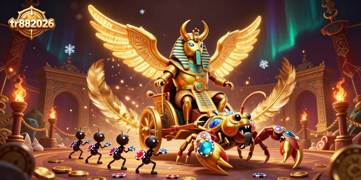Experience epic gaming thrills at TR882026 with the golden beetle mascot leading an exciting casino adventure.