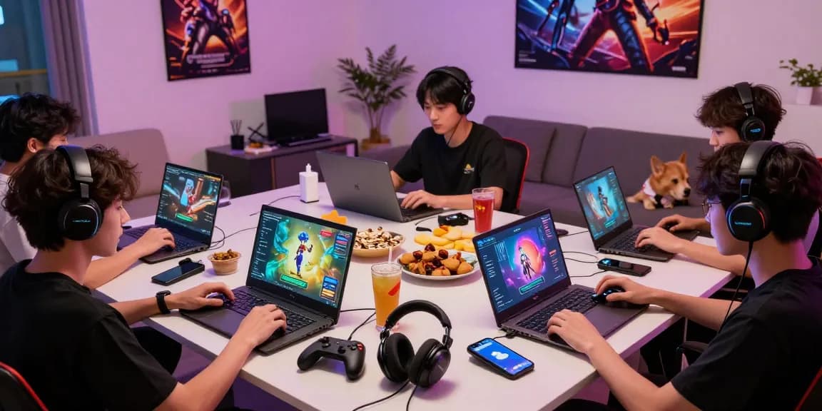 Players enjoying games from https://gamebaidoithuong.is/ in a vibrant living room, showcasing excitement and community.
