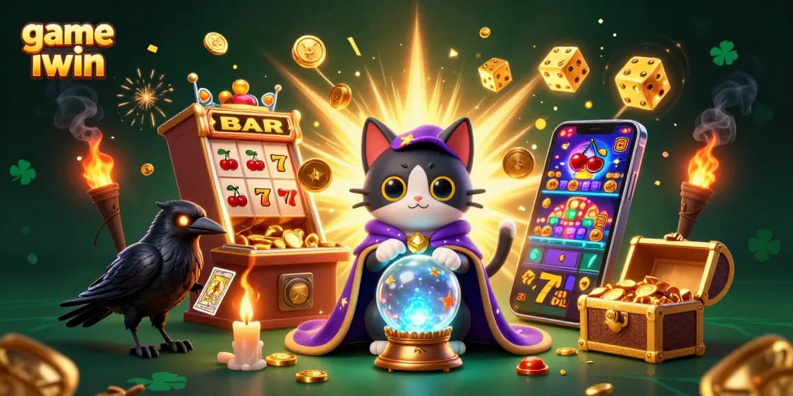 Play game iwin with a mystical 3D illustration of fortune telling characters and explosive casino elements.