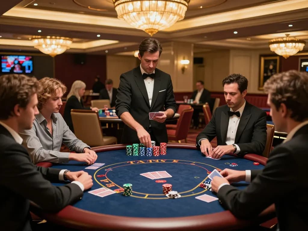 GG88 vip players experiencing luxury in a high-stakes poker game with dealer in elegant VIP area