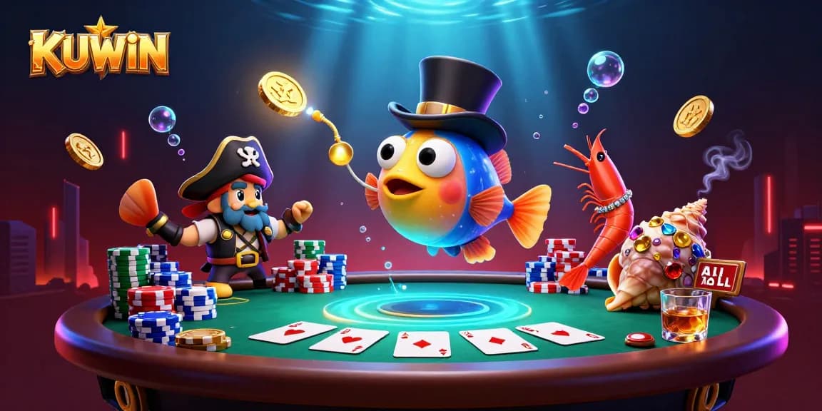 Earn big at KUWIN with this thrilling underwater casino adventure illustration.