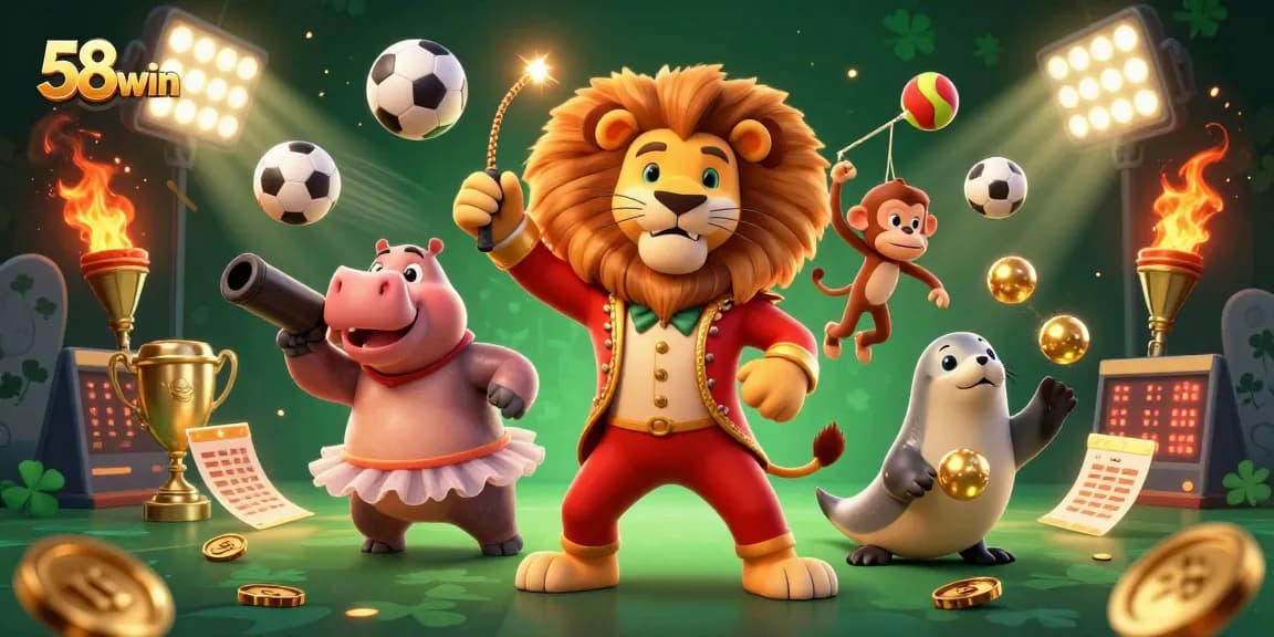 Experience thrilling gameplay with 58win's dynamic features in this vibrant 3D illustration.
