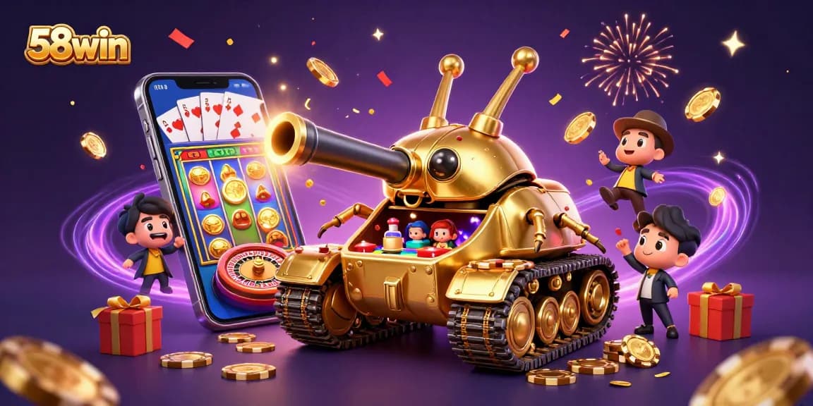 Engage in the thrilling world of 58win casino gaming with a magical golden beetle tank and vibrant slot games.