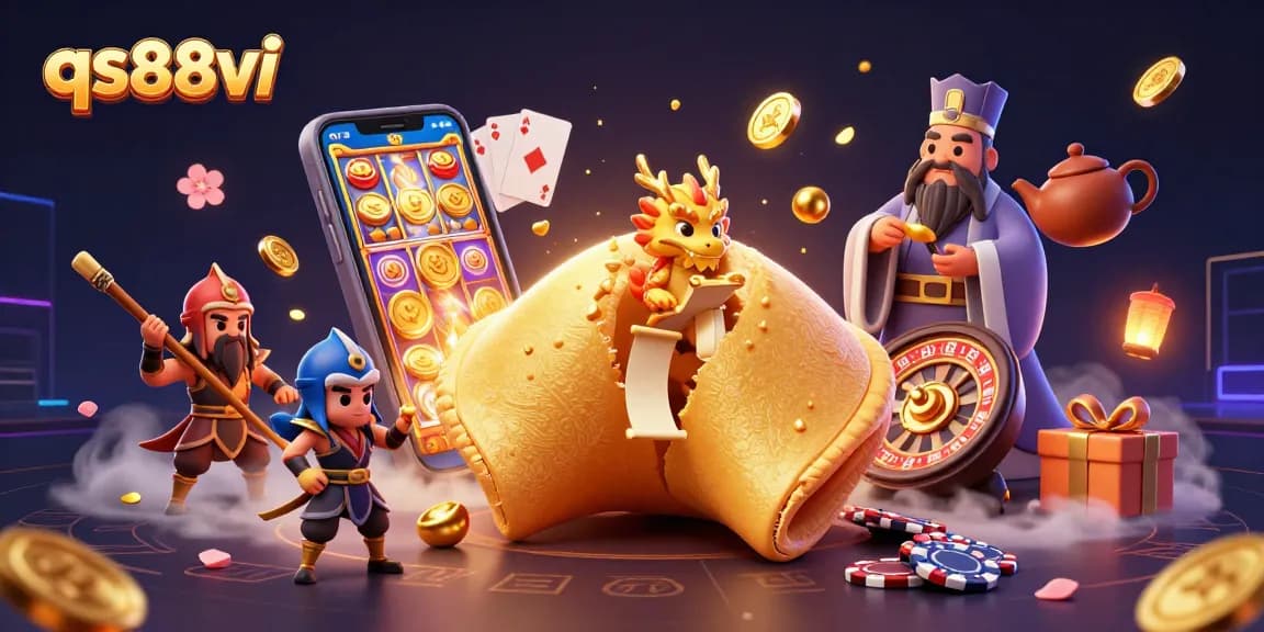Experience thrilling wins at qs88vi with golden fortune cookie, dragon, and dynamic casino elements.