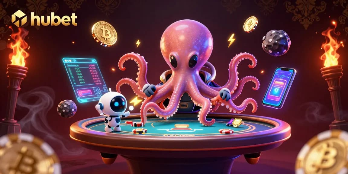 Engage with hubet's thrilling poker gameplay featuring a vibrant alien octopus scene.