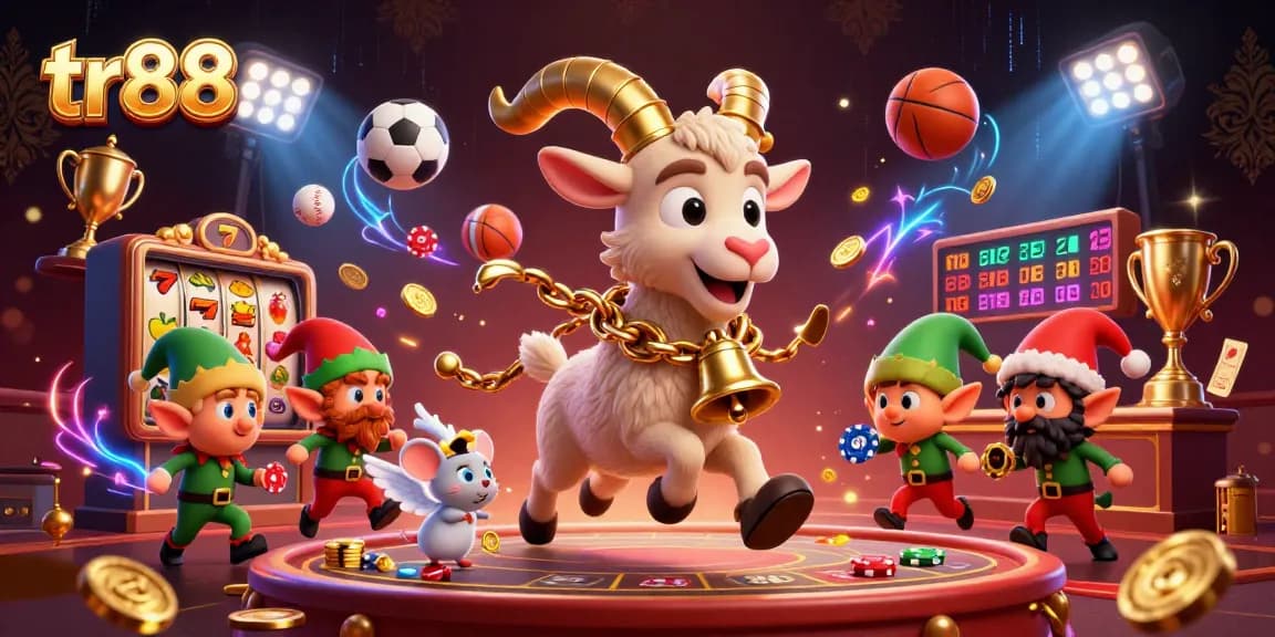 Engage in thrilling games at tr88, where festive Krampus and elf gremlins create a lively casino scene.