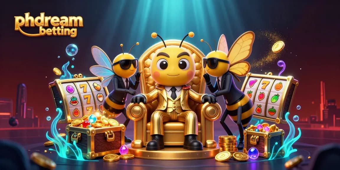 Experience phdream betting excitement with a buzzing mob boss and gaming treasures in a colorful scene.