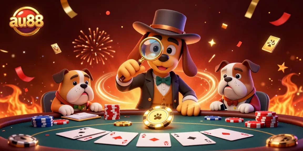 Experience thrilling poker action with au88's engaging atmosphere, featuring our detective and bulldog.