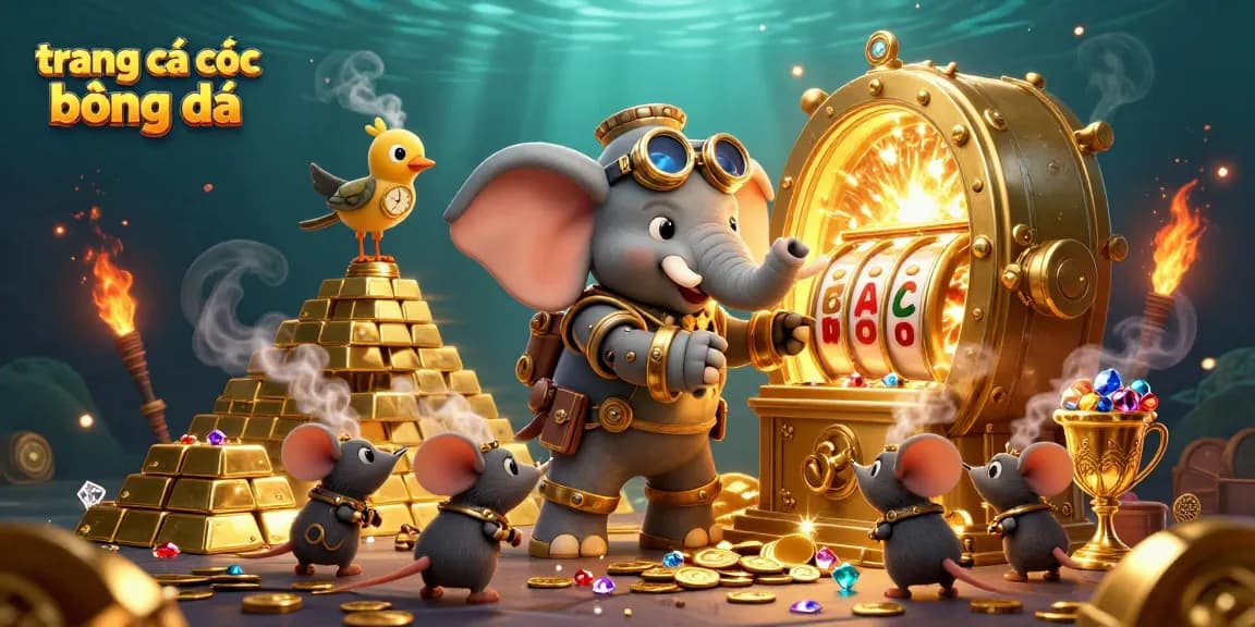 Engage in thrilling gameplay on trang cá cược bóng đá with a steampunk elephant operating a golden slot machine.