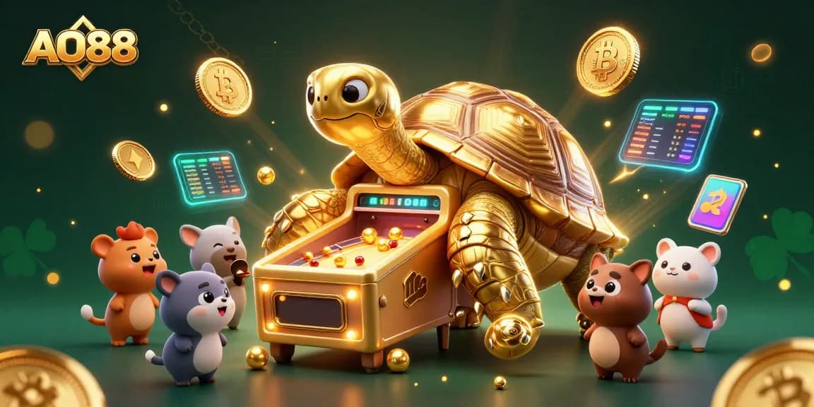 Experience big wins at AO88 with exciting pinball action surrounded by glowing cryptocurrencies.