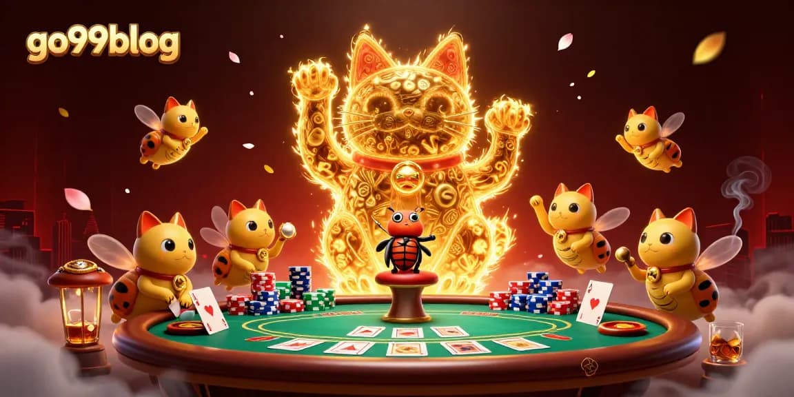 Engage in thrilling gaming adventures with go99blog's vibrant lucky cat casino illustration.