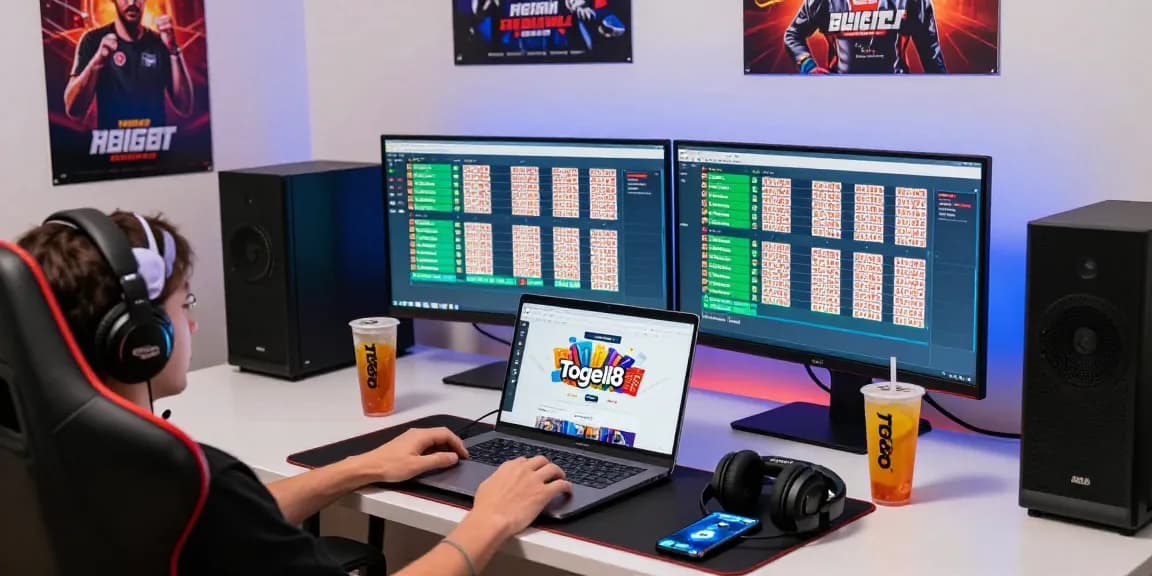 Togel88 Me Login on a vibrant gaming setup with a laptop and accessories.