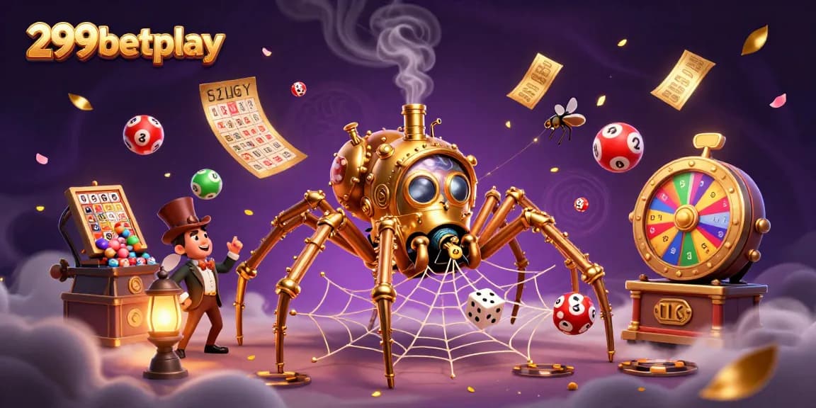 Experience exciting games at 299betplay through vibrant cartoon imagery of gambling elements.