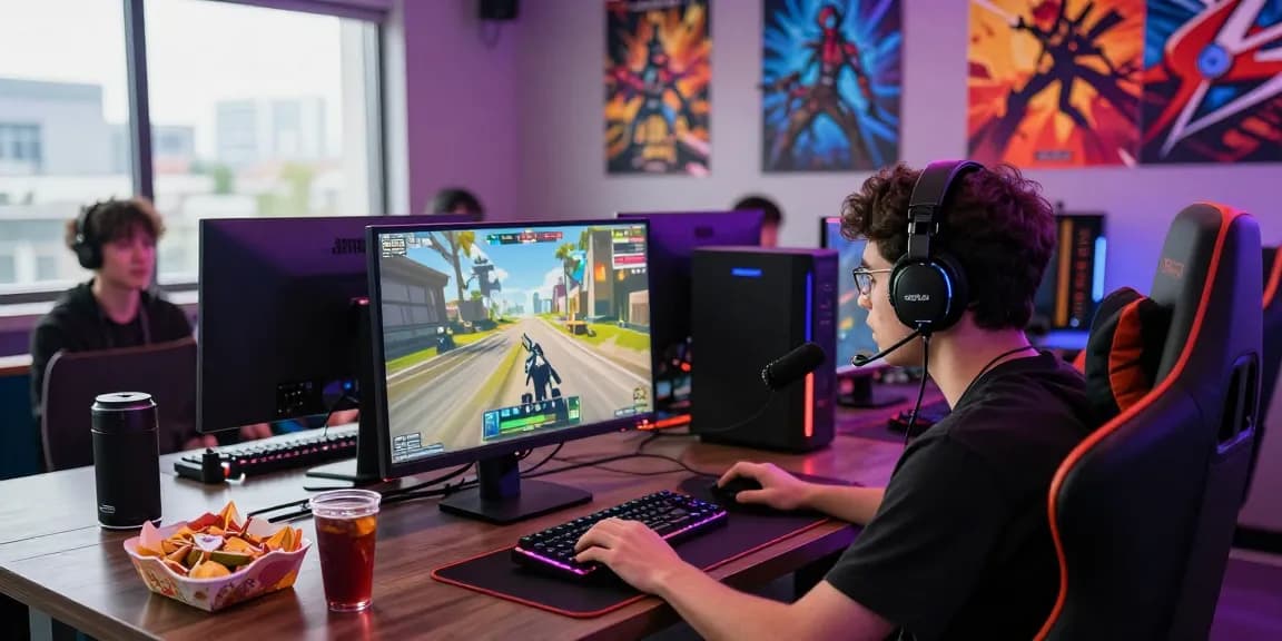 Engaged player enjoying the B52 game in a vibrant gaming lounge with dynamic lighting and high-end setup.