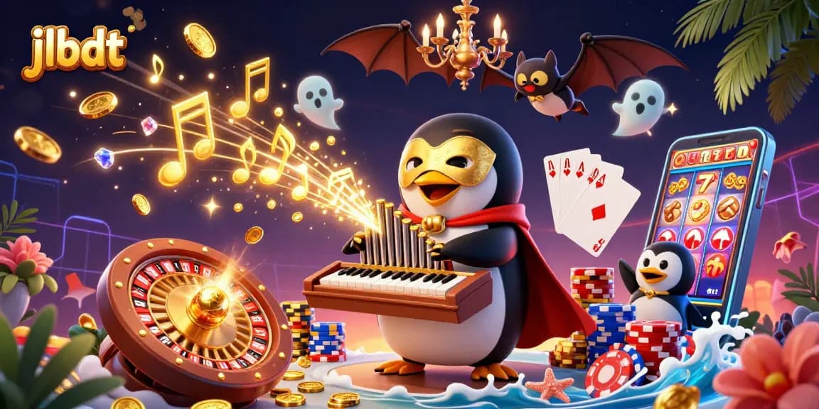 Engage in thrilling gameplay with jlbdt and discover a dynamic 3D illustration featuring golden coins and gaming elements.