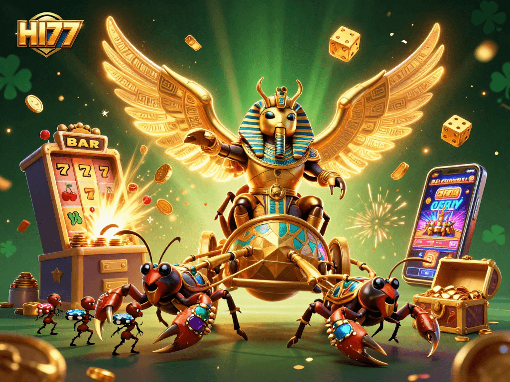 Experience the excitement of HI77 with its vibrant casino games and promotions illustrated in stunning detail.
