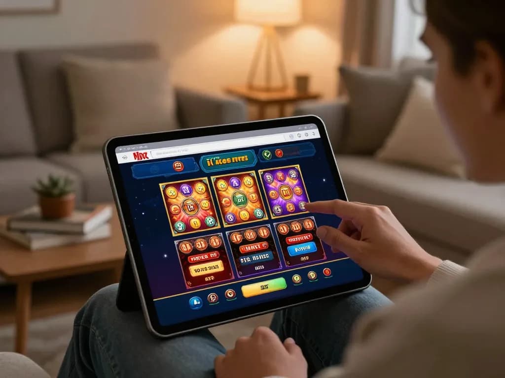 Engaging with GO99 com online casino app while relaxing at home, showcasing interactive gameplay.