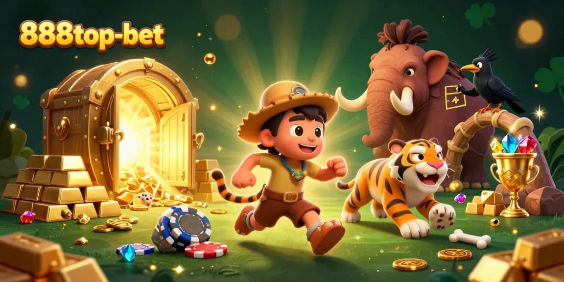 Experience winning with 888top-bet in a vibrant prehistoric casino ambiance filled with treasures.
