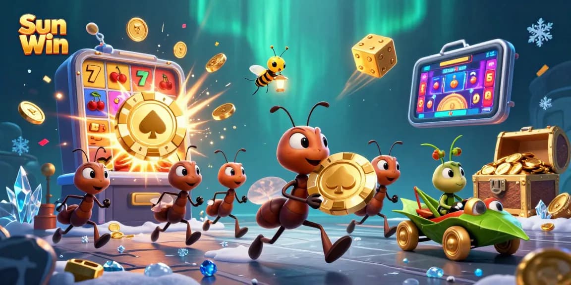 Engage with Sun Win through an adventurous heist with 3D ants and thrilling casino elements.